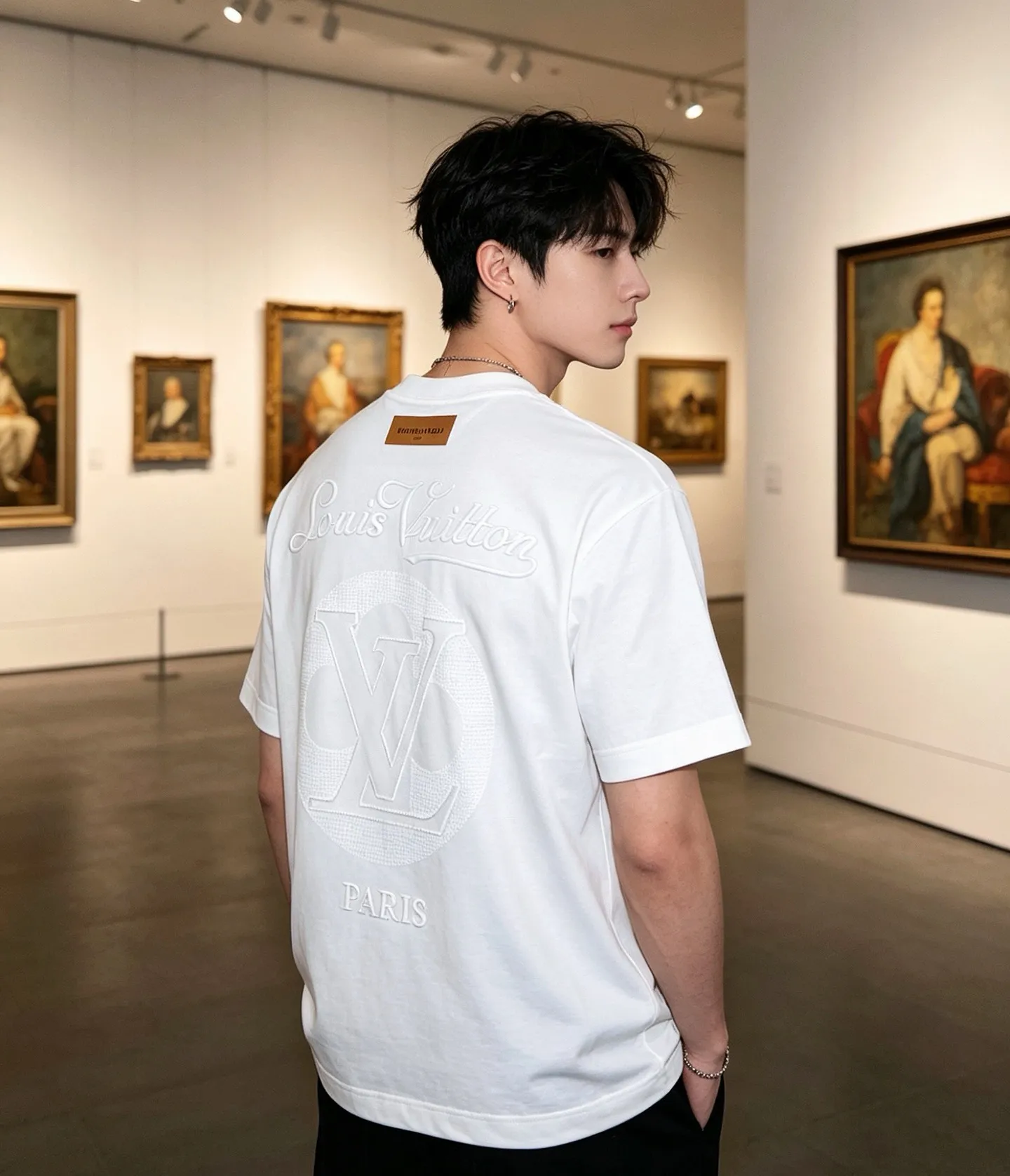 Louis Vuitton/Louis Vuitton hollow tatami embroidered round neck short sleeves on the back